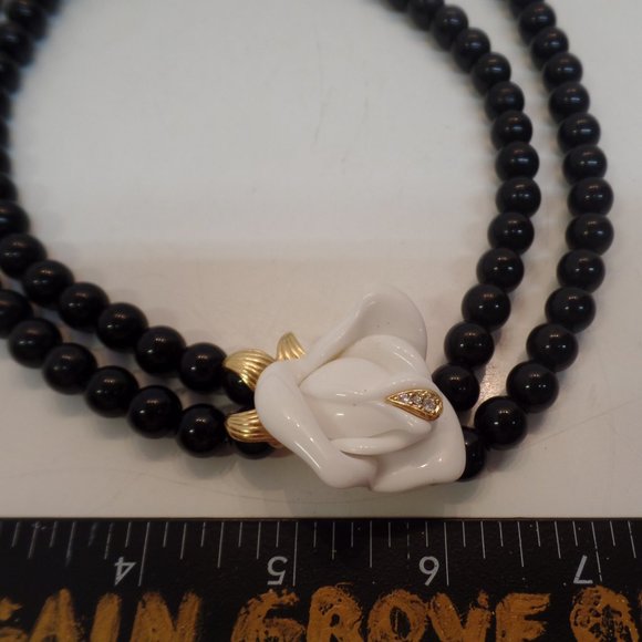Kenneth J. Lane KJL for Avon Black Beaded Multi Strand Necklace Rose Bling 14" - Picture 11 of 16